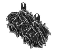 Hohopeti 2pcs Black Bamboo Charcoal Fiber Bath Balls with Short Strap Shower Mesh Poufs for Gentle Exfoliating Skin Cleansing and Soothing Suitable for Adults and Bathing Accessories