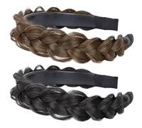 Hohopeti 2pcs Braided Wig Headband with Teeth Synthetic Hair Braid Headband for Women Natural Black and Light Brown Hair for Daily Wear