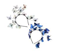 Hohopeti 2pcs Butterfly Hair Hoops Set for Brides, Wedding Photo Props, Creative Headwear Solid Color and Blue Design, Women’s Decorative Hairbands