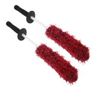 Hohopeti 2pcs Car Wheel Tire Brush Kit with Soft Microfiber Duster and Ergonomic Handle, Auto Detail Brush for Rim and Tire Cleaning, Red round White Rod for Car Wash Maintenance