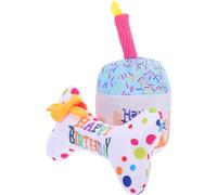 Hohopeti 2Pcs Cat Plush Birthday Cake and Embroidered Bone Teething for Indoor Kittens, Soft Interactive Cute Cat for Play and Chewing