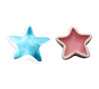 Hohopeti 2pcs Ceramic Food Bowl Five-pointed Star Shaped Pet Feeder Hamster Eating Bowl Pink Blue