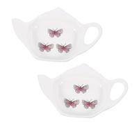 Hohopeti 2pcs Ceramic Teabag Holder Teapot Shape Small Tea Bag Tray and Sauce Dish for Household Use Smooth Edges Reusable and Easy to Clean for Afternoon Tea and Party Coaster