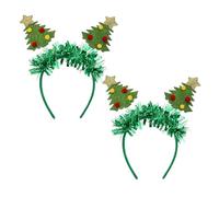 Hohopeti 2Pcs Christmas Tree Headbands Green Tinsel Pom Pom Spring Headbands Christmas Hair Hoops for Holiday Party Accessories