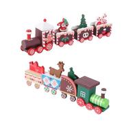 Hohopeti 2Pcs Christmas Wooden Train Desktop Ornaments Red Green Miniature Holiday Decorations for Shelves and Tables