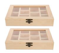 Hohopeti 2pcs Crystal Collection Box: Wooden Crystal Organizer for Stones Storage - Divider Showcase with 10 Compartments for Home Craft Office Kitchen Storage