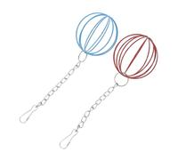 Hohopeti 2pcs Hanging Feeder Balls with Chain for Rabbits and Hamsters, Sphere Feeder Ball Pet Dispenser in Red and Blue, Hanging Grass Holder for Small Animal Feeding and Play