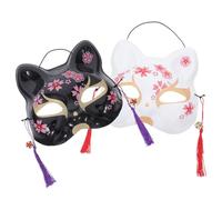 Hohopeti 2pcs Japanese Style White Painted Sakura and Black Fox Mask Set for Halloween Party Props Cosplay Dress up Face Decors Headwear
