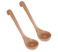 Hohopeti 2pcs Japanese Style Wooden Soup Spoons Long Handle with Curved Hook Large Asian Ladles for Ramen Soup Porridge and Hot Pot Space-Saving Hanging Design Wood Cooking Utensils for
