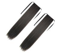 Hohopeti 2pcs Long Straight Ponytail Extension Synthetic High Temperature Silk Hairpiece for Women Soft Smooth Realistic Look Volume Enhancer Easy Comfortable Wear Natural Black
