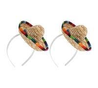 Hohopeti 2pcs Mini Mexican Sombrero Hat Headband for Hair, Comfortable Straw Material with Festive and Colorful Design, for Fiesta, Birthday Parties and Cinco De Mayo Celebrations