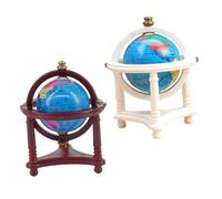Hohopeti 2pcs Miniature Educational Earth Globe for Dollhouse Realistic Tiny Study Decor Mini Figurines in Rosewood and White for Learning Spaces
