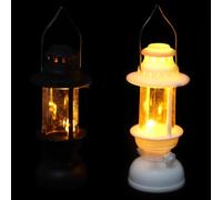 Hohopeti 2pcs Miniature Vintage Kerosene Lanterns LED Dollhouse Lighting Set with Battery, White and Black Retro Oil Lamps for Mini Dollhouse Décor and Bedside Light Accessories