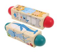 Hohopeti 2pcs Montessori Animal Rotating Puzzle for Wooden Early Education Blocks with Colorful Land Sea Animals Sensory Development and Cognitive Learning Activity