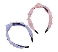 Hohopeti 2pcs Pearl Knotted Wide Headband Soft Fabric Turban Hairband for Twist Hair Hoop with Beads Comfortable Non-slip Hair Accessory for Exercise Travel and Daily Wear