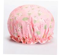 Hohopeti 2pcs Peva Shower Caps Reusable Elastic Bathing Hats for Women with Thick Long Hair Lightweight Pink and Grey Flamingo Print One Fits