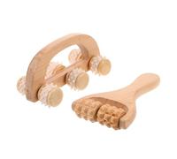 Hohopeti 2pcs Portable Wooden Roller Massager Set Manual Muscle Massager Tools for Neck, Back, Foot Relief Handheld Body Therapy Rollers for Travel, Office, Home Use