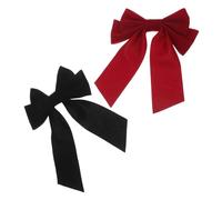 Hohopeti 2pcs Red Flocking Bow Hair Clips Soft Gentle Hair Accessories for Women Teens Ponytail Knot Pins for Versatile Hairstyles