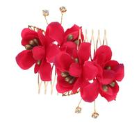 Hohopeti 2pcs Red Hibiscus Flower Hair Clips Wedding Combs for Brides Bridesmaids Floral Hair Accessories for Updos Beach Destination Weddings Prom Party