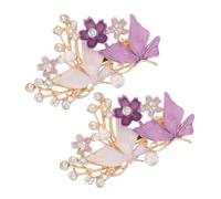 Hohopeti 2pcs Rhinestone Pearl Floral Hair Clips Elegant Butterfly Shaped Duckbill Hairpins for Women Weddings Proms Vintage Alloy Decorative Accessories