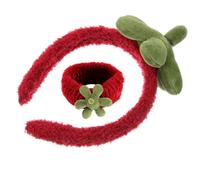 Hohopeti 2Pcs Strawberry Leaf Design Wide Headbands in Red Coral Fleece Material for Spa and Face Washing, Preventing Sleeves from Getting Wet and Comfortable Fit