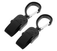 Hohopeti 2pcs Stroller Hooks Rotating Design for Bags and Diaper Bags Easy to Install Lightweight and Durable with Hook and Loops Black
