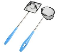 Hohopeti 2Pcs Telescopic Fishing Net Set with Round Square Fine Mesh, Adjustable Extendable Handle Small Fish Tank Nets for Aquarium Cleaning and Anglers Outdoor Use