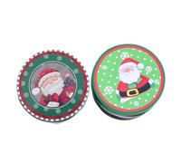 Hohopeti 2pcs Tinplate Candy Box round Jars for Biscuit Storage Christmas Tinplate Jars for Christmas Confectionery Boxes and Candy Can Arrangements Random Style