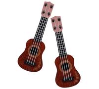 Hohopeti 2Pcs Ukulele Imitation Guitar Musical Instrument Educational Early Learning Plaything for Boys Safe Plastic Brown