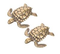 Hohopeti 2PCS Vintage Brass Turtle Statues, Small Antique Brass Turtle Figurines for Home Tabletop Decor, Feng Shui Office Decorative Ornaments and Collectible Desktop Sculptures