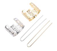 Hohopeti 2pcs Vintage Chinese Hair Stick Bun Holder Hair Cuff Clips with Hollow Floral Pattern Gold and Silver for Women Traditional Accessories