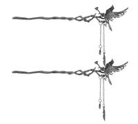 Hohopeti 2pcs Vintage Gothic Crow Hairpin with Tassels for Women Lightweight Black Metal Hair Stick Elegant Dark Floral Hair Accessories for Parties Festivals and Hanfu Styling
