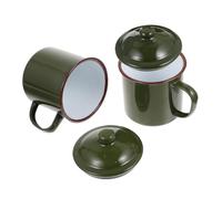 Hohopeti 2Pcs Vintage Military Green Enamel Mug with Lids Heat-Resistant Rustproof Drinking Cups for Tea and Coffee Home Office Drinkware Retro Style