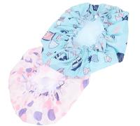 Hohopeti 2pcs Waterproof Shower Caps Elastic Band, Double-layer Satin-lined Hair Protection Bonnet Set for Women, Reusable Bathing Hair Caps in Blue and Purple