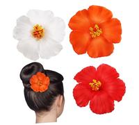 Hohopeti 3 Pcs Hawaiian Flower Hair Clips Easy to Use Floral Hairpins in White Red Orange Fine Craftsmanship Hair Barrettes for Women Secure Hold for Braids Buns Ponytails