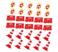 Hohopeti 30pcs Mini Traffic Cones and Road Sign for Educational Table Roadblocks with Red Cones Water Barricades Yellow Crash Barrels Interactive Playset to Teach Safety and Traffic Rules