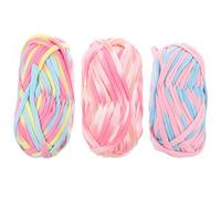 Hohopeti 3pcs 32m Colorful Dyed Polyester Yarn Set for Hand Knitting and Crochet DIY Bags, Scarves, Rugs - Mixed Colors, Thick T-Shirt Yarn for Crafting and Weaving Random Color