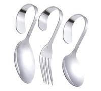 Hohopeti 3pcs Curved Handle Fork and Spoon Set Stainless Steel Silverware Lightweight Ergonomic Design for Elderly and Adults Buffet Serving Cooking Dinner