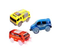 Hohopeti 3pcs Electric Glow Track Car for Yellow Engineering Truck Blue Police Car Red Bus No Battery Required Safe Neon Light Racing Vehicles for Interaction and Hand-eye Coordination