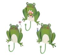 Hohopeti 3Pcs Frog Shape Iron Wall Hanging Hooks Key Holder Decorative Wall Storage Hooks for Door Bathroom Kitchen Cartoon Style for Keys and Towels