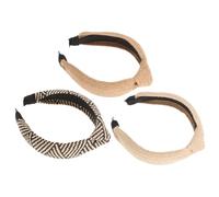 Hohopeti 3pcs Handmade Raffia Wide Knotted Headbands for Women, Bohemian Straw Hairbands Set in White Black Brown, Decorative Wide Headdress for Vacation and Daily Wear