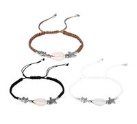 Hohopeti 3pcs Handmade Sea Star Shell and Turtle Woven Bracelets for Women, Hand-woven Rope Wrist Chains in Black, Beige, and Coffee, Boho Style Jewelry for Casual and Beach Wear