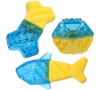Hohopeti 3pcs Interactive Dog Chew for Medium Small Dogs, Cooling Molar Teething Chew Bone Set Squeaker, Sturdy Blue and Yellow Pet Bite for Dental Cleaning and Play