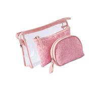 Hohopeti 3Pcs Lace Makeup Bag Set PVC Small Cosmetic Toiletry Storage Pouch with Zipper Closure Large Capacity Travel Organizer for Women Pink