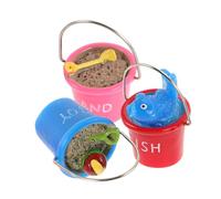 Hohopeti 3pcs Resin Miniature Beach Buckets Set, Pink Blue Red Sand Pails for Dollhouse Fairy Garden, Coastal Holiday Decor for Garden Patio Porch