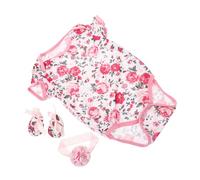Hohopeti 3pcs Rose Pattern Short Sleeve Cotton Romper for Reborn Dolls Newborn Girl Outfit with Headband and Shoes Soft Comfortable Bodysuits for Doll Dress-up