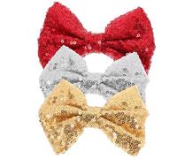 Hohopeti 3pcs Sparkly Sequin Hair Bow Clips for Handmade Butterfly Knot Hair Accessories for Performance Prom Party Photography Comfortable Fit in Red Gold Silver