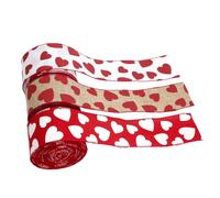 Hohopeti 3pcs Valentine Ribbon Set for DIY Crafts and Wreaths 1M White Red Hearts 1M Red Hearts on Natural Burlap