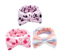Hohopeti 3pcs Women Coral Fleece Bowknot Hair Bands Quick-drying Absorbent Makeup Headbands for Face Washing Spa Skincare Elastic Adjustable Comfortable Hair Accessories Set
