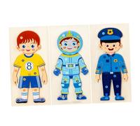 Hohopeti 3pcs Wooden Character Cognition Puzzle for Early Educational Jigsaw with Spaceman Policeman Athlete Figures Safe Hand-finished Montessori Learning Play